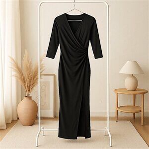 Women’s 24 SEVEN Long Black Stretchy Knit Dress w/ 3/4 sleeves XLarge NEW